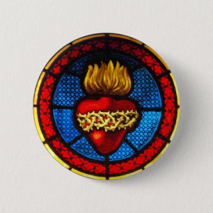 Heiliges Herz (J&M) Buntglas-Knopf Button