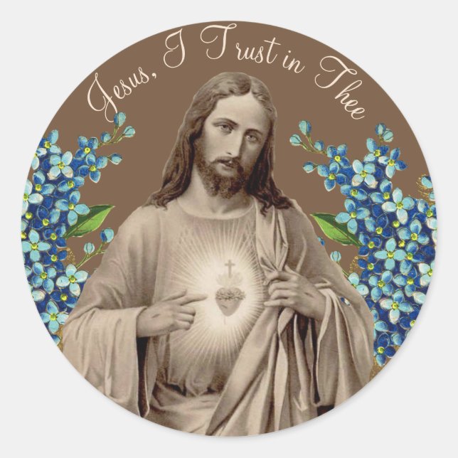 Heiliges Herz Jesu Ich vertraue auf dich Runder Aufkleber (Vorderseite)