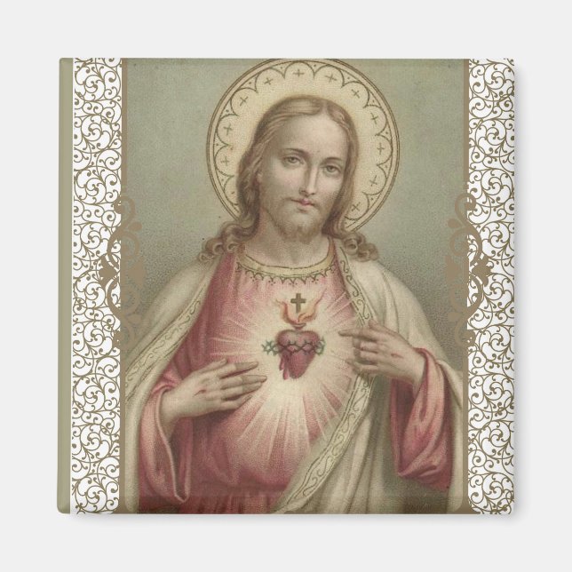 Heiliges Herz Jesu mit dekorativer Grenze Magnet (Vorne)