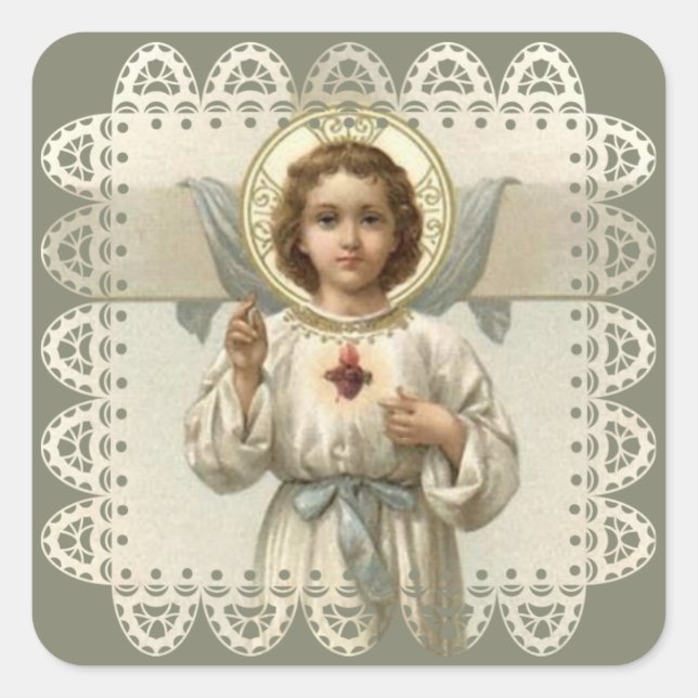 Heiliges Herz Jesu mit Kreuz Quadratischer Aufkleber (Vorderseite)