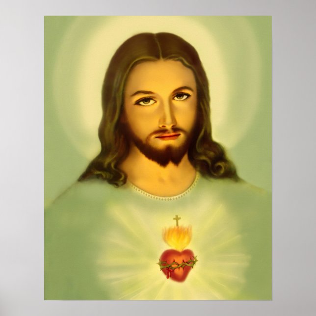 Heiliges Herz Jesu Traditioneller Grünton Poster (Vorne)