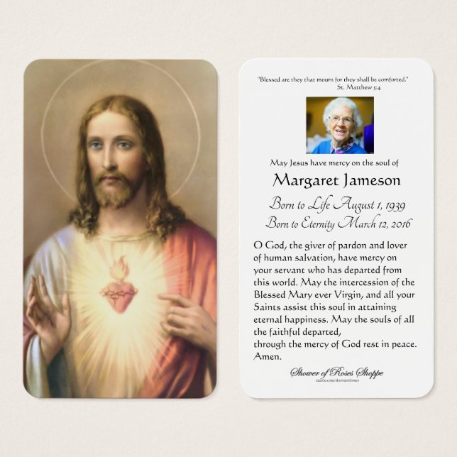 Heiliges Herz Jesus katholische Bestattungskarte - (Vorne & Hinten)
