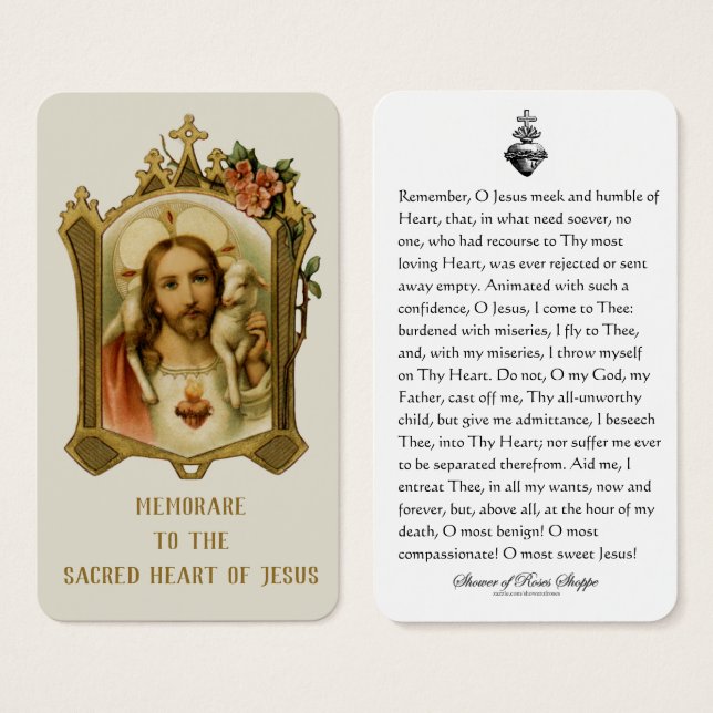 Heiliges Herz Jesus katholische Erinnerung Gebet (Vorne & Hinten)