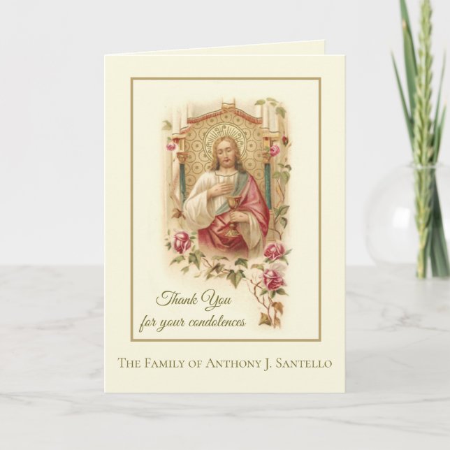Heiliges Herz Jesus Rose Beileid Vielen Dank Dankeskarte (Vorderseite)