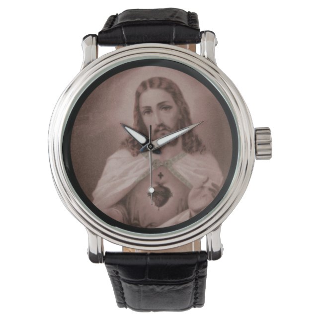 Heiliges Herz mit Kreuz Armbanduhr (Vorderseite)