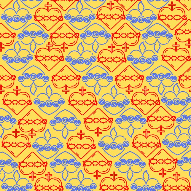 Heiliges Herz und unakuläres Herz Fleecedecke (A pattern with Sacred Heart of Jesus and Immaculate Heart of Mary using primary colours)