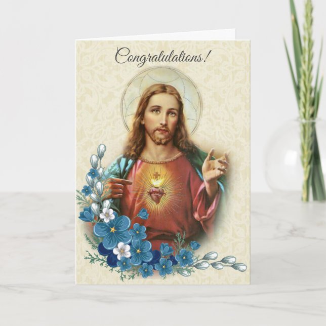 Heiliges Herz von Jesus Floral Herzlichen Glückwun Karte (Vorderseite)