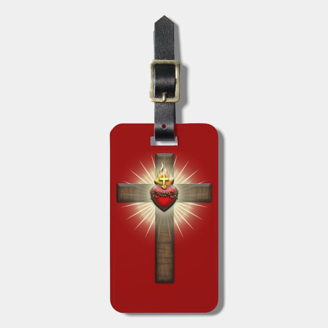 Heiliges Herz von Jesus-Kreuz Gepäckanhänger (Vorderseite vertikal)