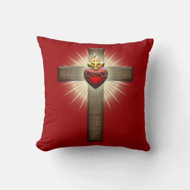Heiliges Herz von Jesus-Kreuz Kissen (Vorderseite)