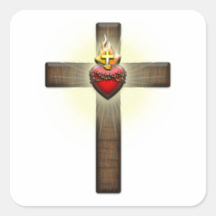 Heiliges Herz von Jesus-Kreuz Quadratischer Aufkleber