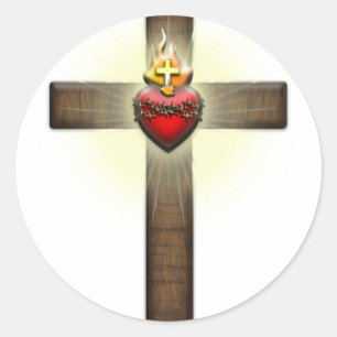 Heiliges Herz von Jesus-Kreuz Runder Aufkleber