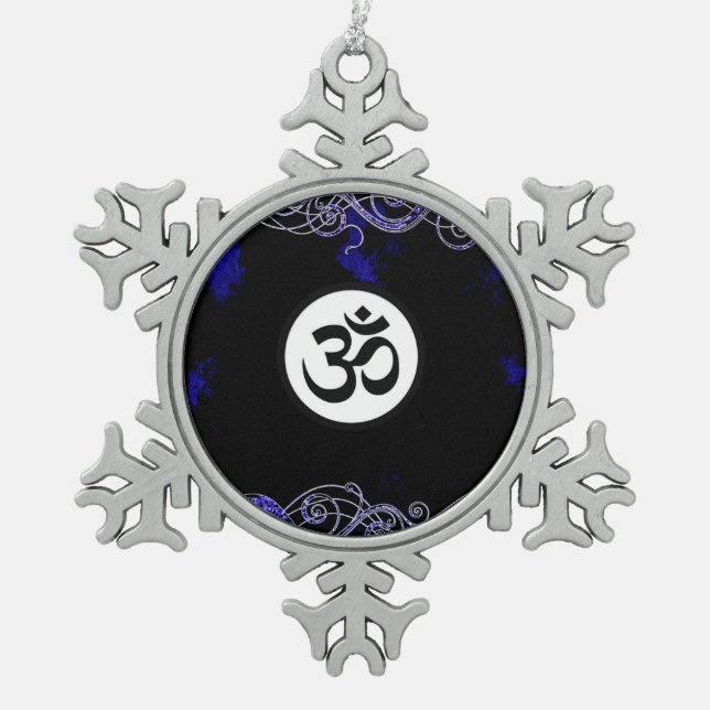 Heiliges hindisches Om-Symbol-Blau Schneeflocken Zinn-Ornament (Vorderseite)