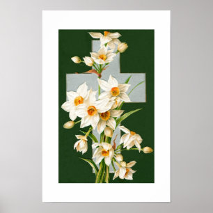 Heiliges Kreuz und Blumen Poster