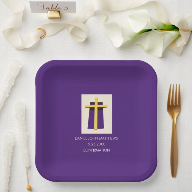 Heiliges Kreuz und Lila religiöse Bestätigung Pappteller (Hochzeit)