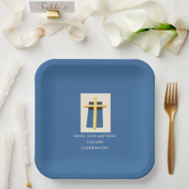 Heiliges Kreuz und Sky Blue Religious Confirmation Pappteller