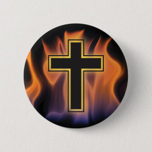 HEILIGES LODERNDES FEUER-KREUZ! CHRISTLICHER BUTTON