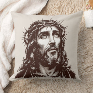 Heiliges Portrait Jesu - Vintages Kunstkissen Kissen