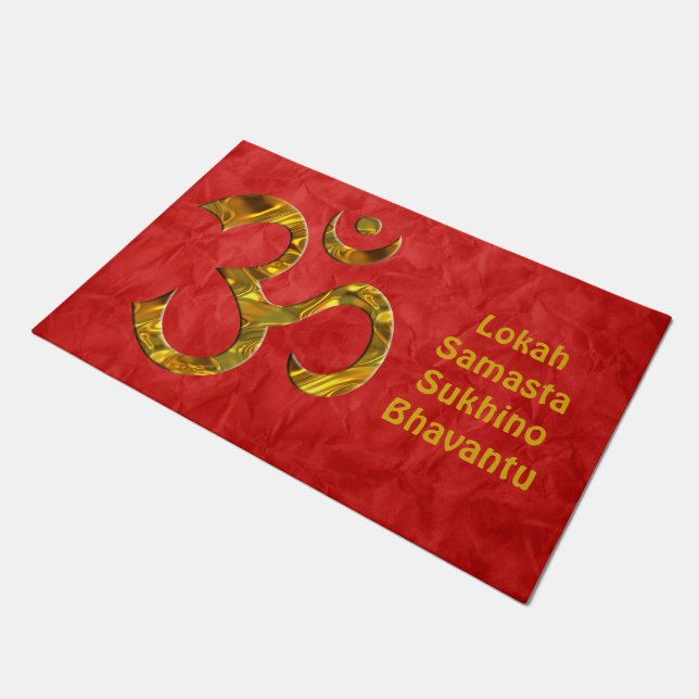 Heiliges Symbol OM/Om-Gold u. Beschwörungsformel Fußmatte (Schrägansicht)