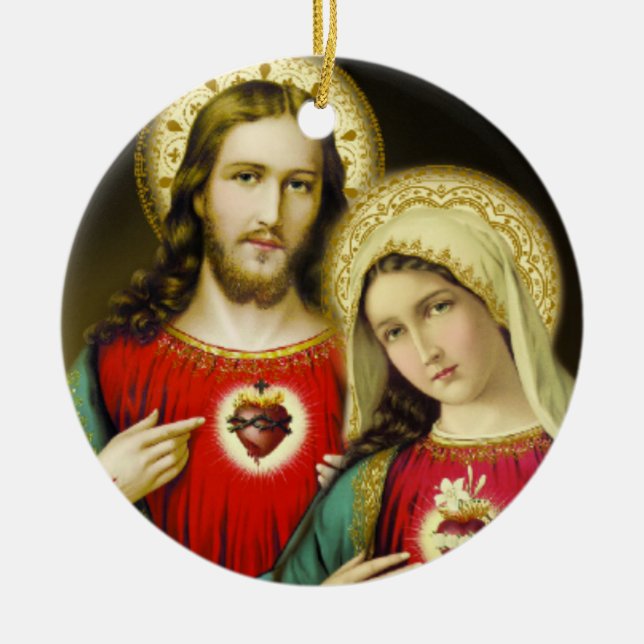 Heiliges tadelloses Herz Mary Jesuss Keramikornament (Vorne)