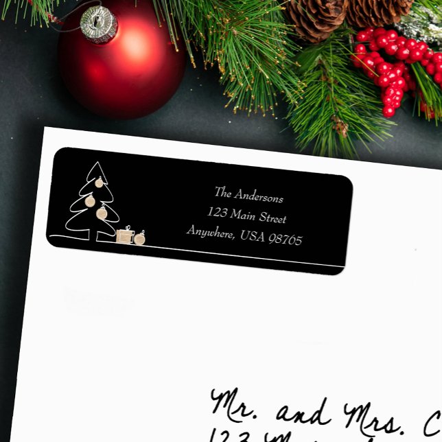 Heiligster Weihnachtsbaum auf schwarz (Merriest Christmas tree on black return address labels)