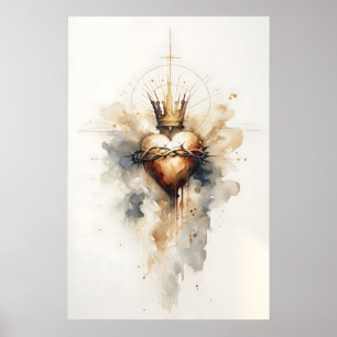 Heiligstes Herz Jesu Druck – Aquarell Katholisch Poster