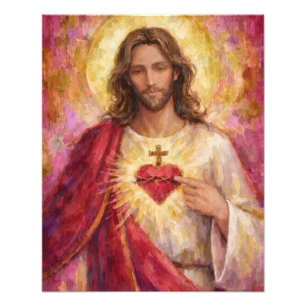 Heiligstes Herz Jesu Goldrahmen-Gemälde Impasto Fotodruck
