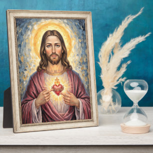 Heiligstes Herz Jesu Goldrahmen Gemälde Impasto Fotoplatte