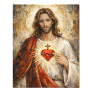 Heiligstes Herz Jesu Goldrahmen Gemälde Impasto Ro Fotodruck