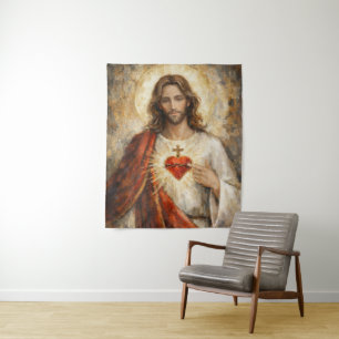 Heiligstes Herz Jesu Goldrahmen Gemälde Impasto Wandteppich
