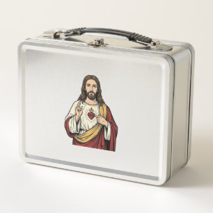 Heiligstes Herz Jesu Vintage-Stich Vektor Kunst_1 Metall Brotdose