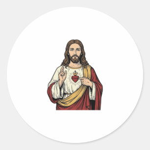 Heiligstes Herz Jesu Vintage-Stich Vektor Kunst_1 Runder Aufkleber