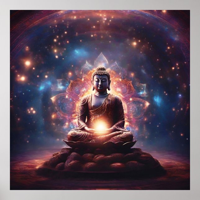Heillichter Meditieren Buddha Poster (Vorne)