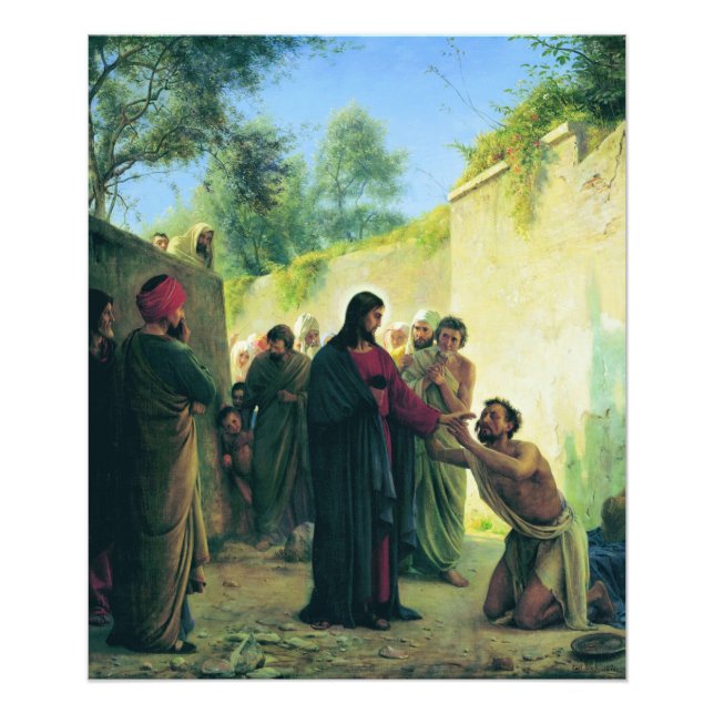 Heilung des Blinden Mannes durch Carl Bloch Fotodruck (Vorne)