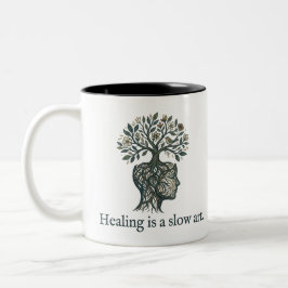 "Heilung ist eine langsame Kunst" Mindful Tree Roo Zweifarbige Tasse