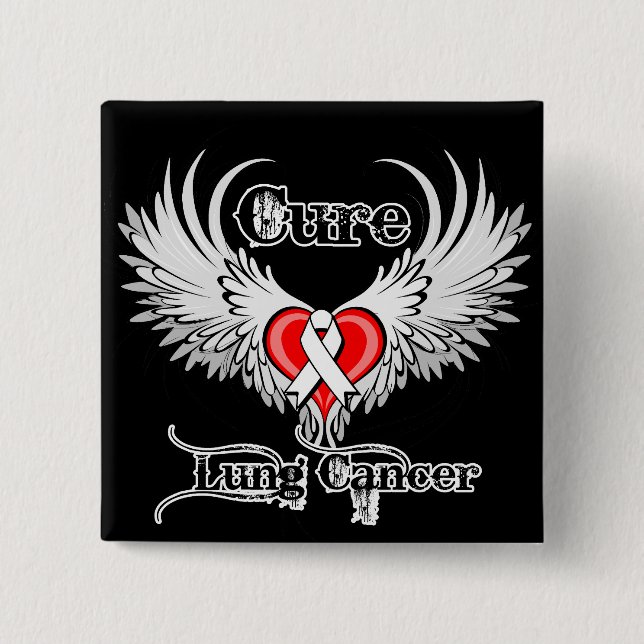 Heilung Lungenkrebs Herz Tattoo Wings Button (Vorderseite)
