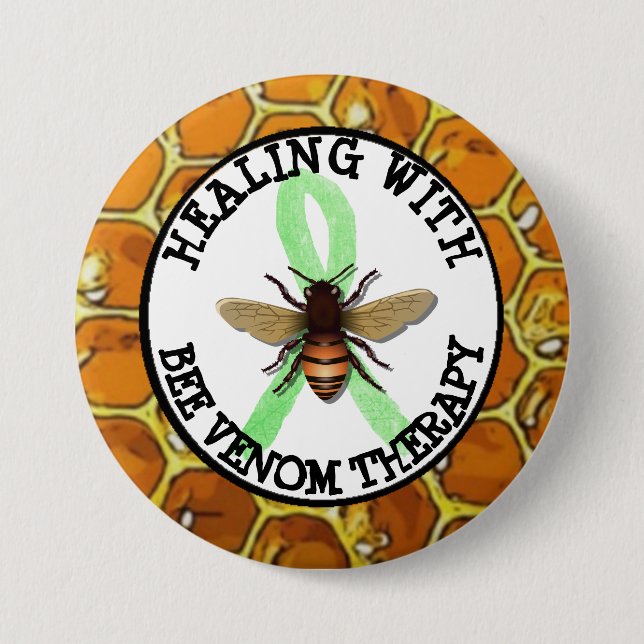 Heilung mit Bienenvenom-Therapie Lyme Ribbon-Taste Button (Vorderseite)
