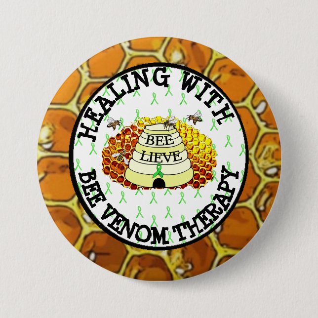 Heilung mit Bienenvenom-Therapie Lyme Ribbon-Taste Button (Vorderseite)
