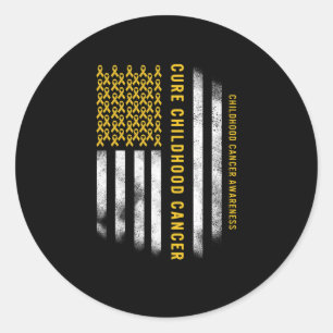 Heilung von Kinderkrebs Goldene Schleife USA-Flagg Runder Aufkleber