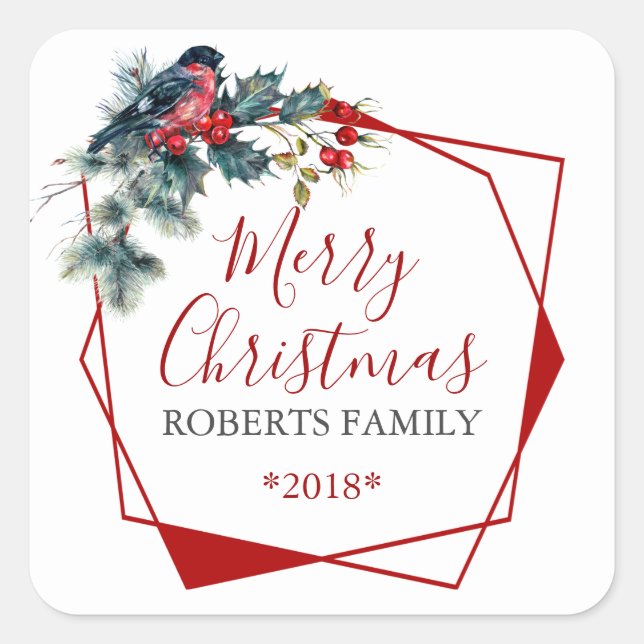 Heily Wreath Red Bullfinch Quadratischer Aufkleber (Vorderseite)