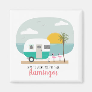 Heim Flamingos Strand Türkis Camper Magnet