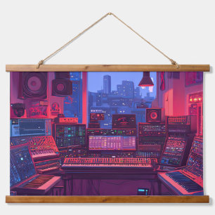 Heim-Musikstudio Wandteppich Mit Holzrahmen