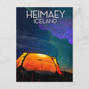 Heimaey, Eisland, Camping Urlaubsposter. Postkarte