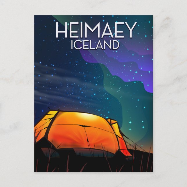 Heimaey, Eisland, Camping Urlaubsposter. Postkarte (Vorderseite)