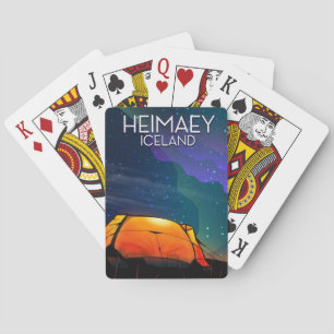 Heimaey, Eisland, Camping Urlaubsposter. Spielkarten