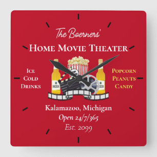 Heimkino-Popcorn-Klappe-Film Quadratische Wanduhr