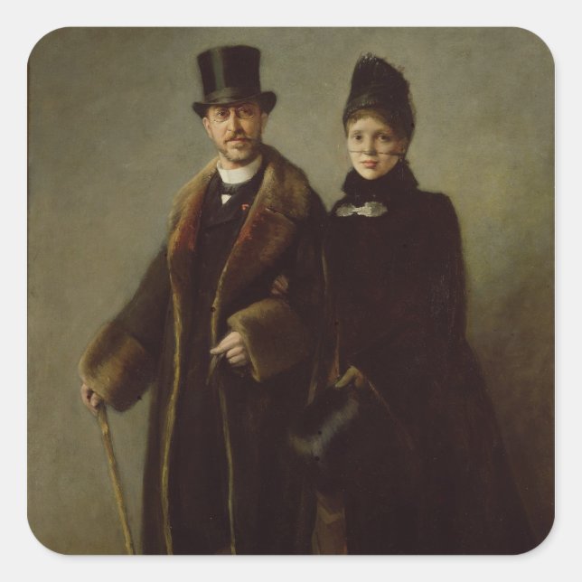 Heinrich Schliemann und seine Ehefrau Quadratischer Aufkleber (Vorderseite)