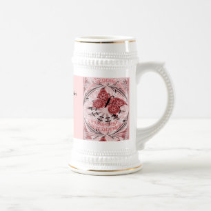Heirat-Erinnerungen; Schmetterlings-staubiges Rosa Bierglas