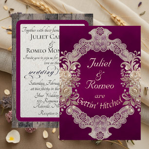 Heiraten: Holz & Spitze - Pflaume Folieneinladung