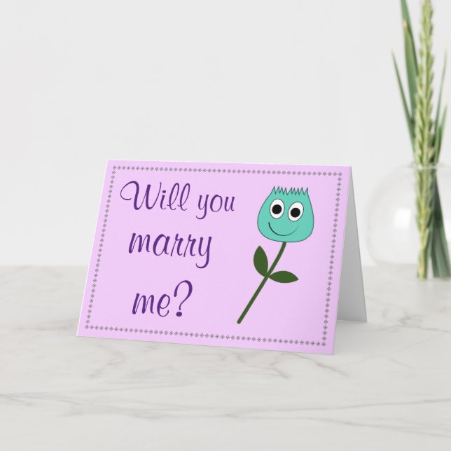 "Heiraten Sie mich?" + Aquamarine Lächelnde Blume Dankeskarte (Vorderseite)
