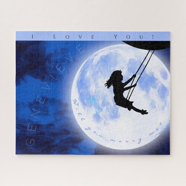 Heiraten Sie mich? Girl Swing auf dem Mond (Horizontal)